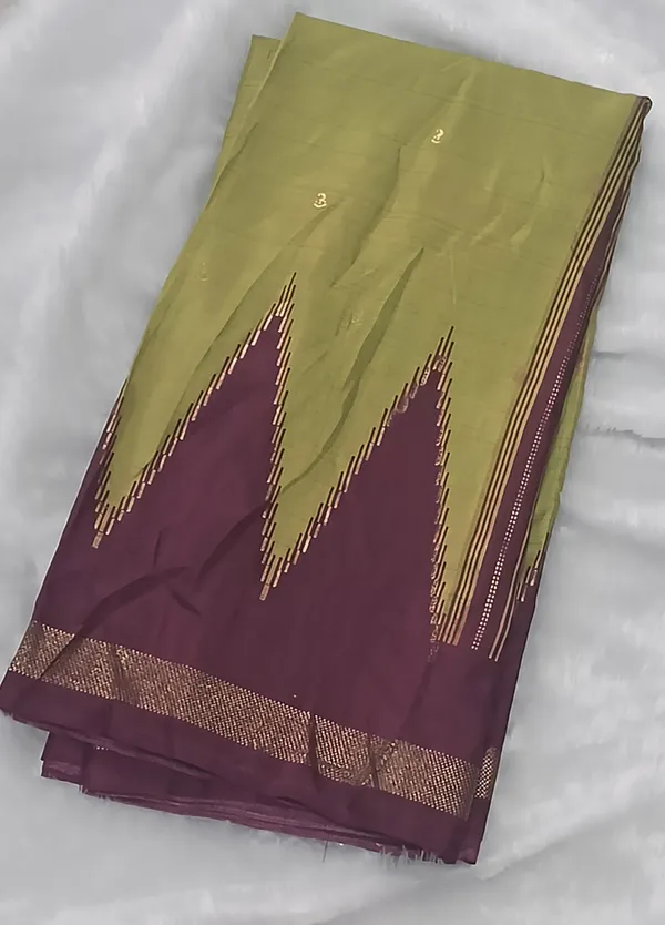 Dola_silk_saree_(Temple_border_olive_and_maroon)