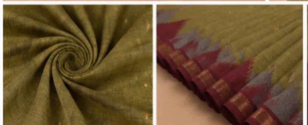 Dola_silk_saree_(Temple_border_olivegreen_and_maroon)