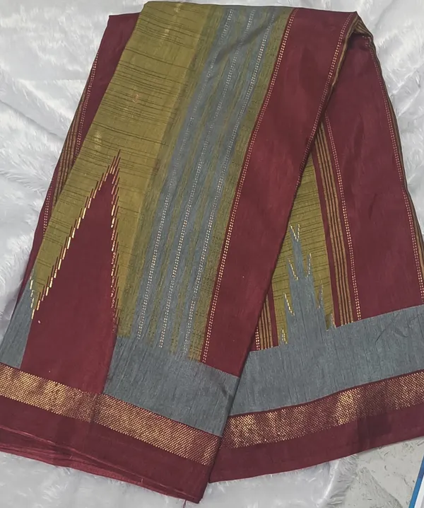Dola_silk_saree_(Temple_border_olivegreen_and_maroon)