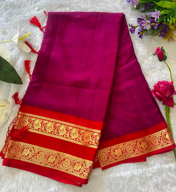 Contest_Semi_Crepe_Silk_Saree_With_Peacock_Bentex_Border
