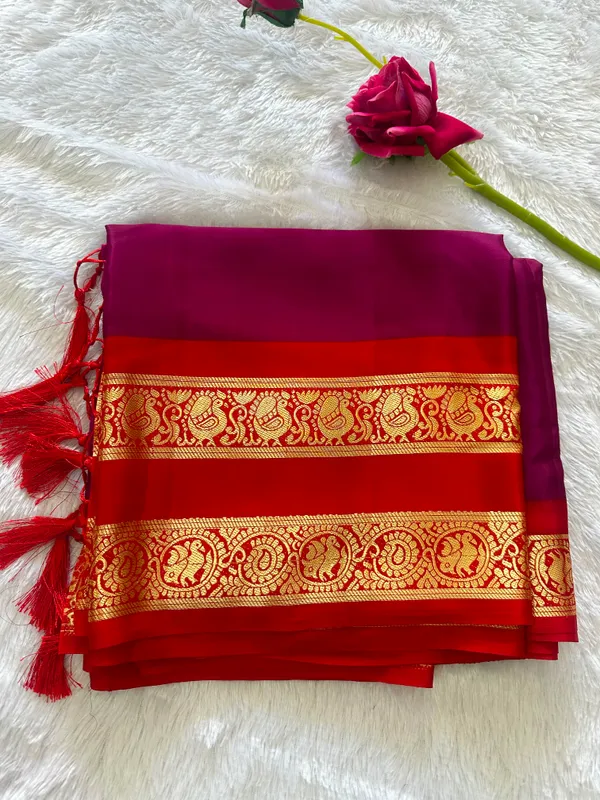 Contest_Semi_Crepe_Silk_Saree_With_Peacock_Bentex_Border