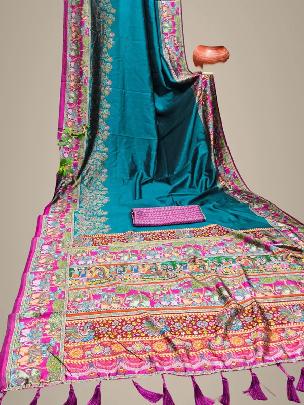 Semi_Gajji_Floral_Saree_Blue