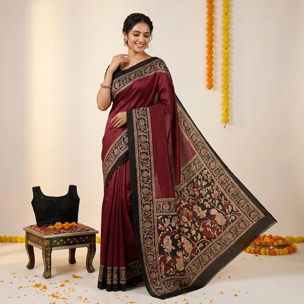 Semi_Gajji_Floral_Saree_Brown
