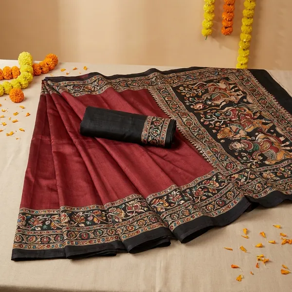 Semi_Gajji_Floral_Saree_Brown