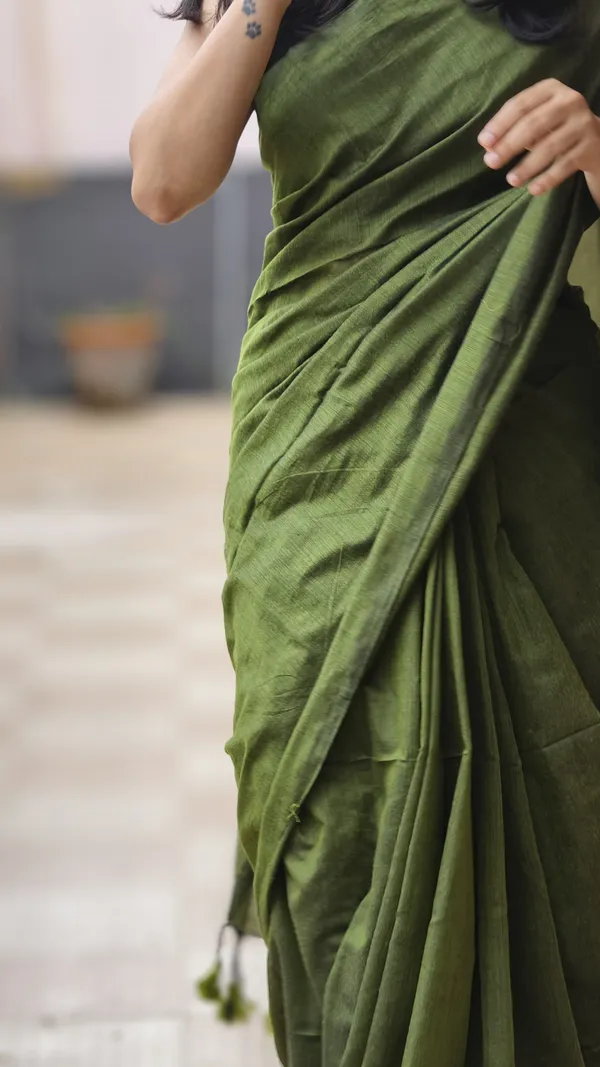Khadi_cotton_olive_green_saree