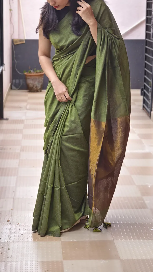 Khadi_cotton_olive_green_saree