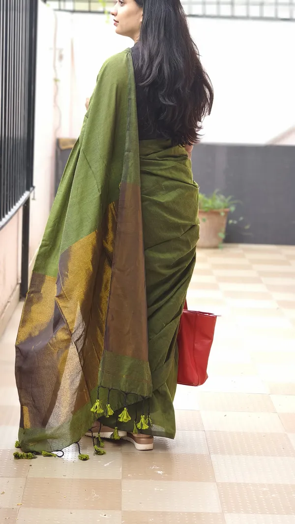 Khadi_cotton_olive_green_saree