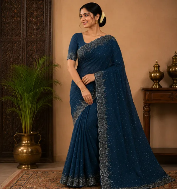 Bling_Border_Replica_Sarees_Navy_Blue