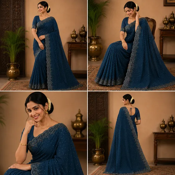 Bling_Border_Replica_Sarees_Navy_Blue