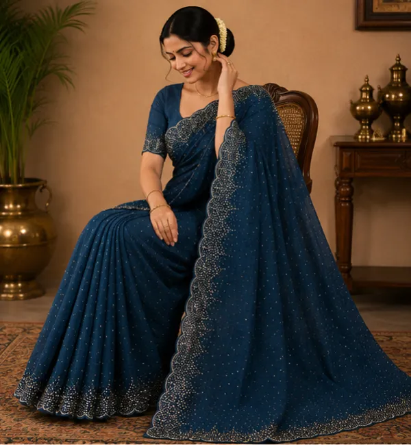 Bling_Border_Replica_Sarees_Navy_Blue