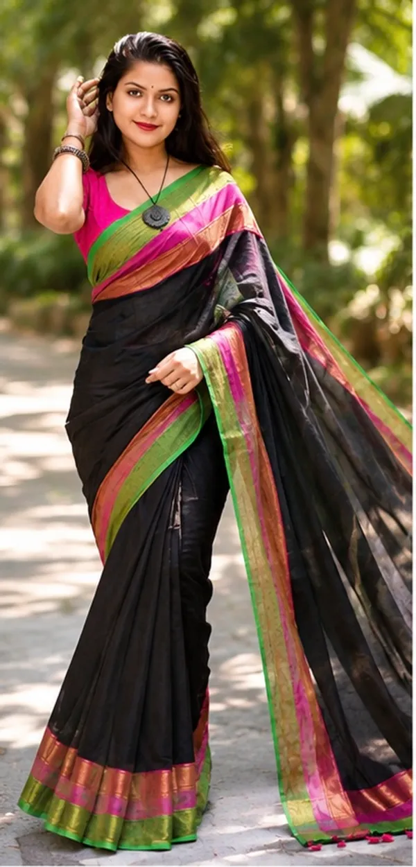 Mull_cotton_saree(kb_green_pink_black)