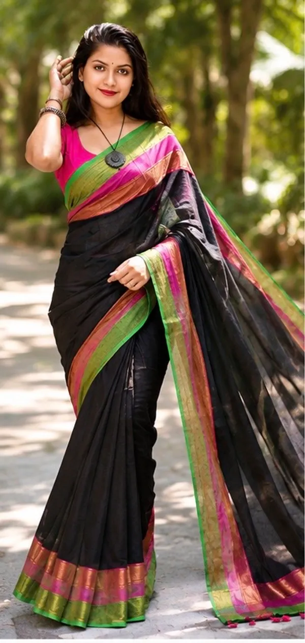 Mull_cotton_saree(kb_green_pink_black)