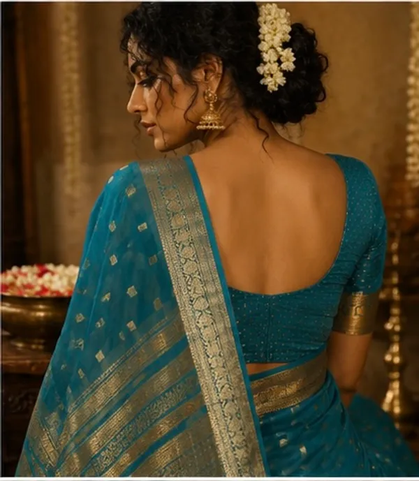 Mysore_silk_replica_chinon_saree_Rama_green_