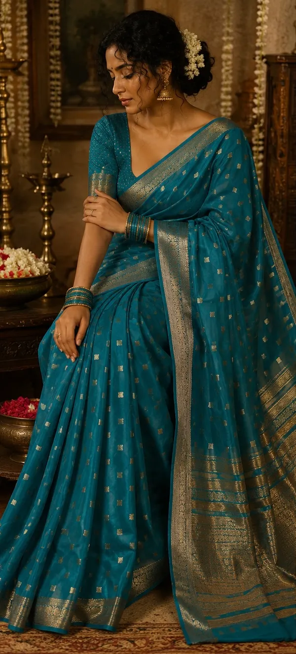 Mysore_silk_replica_chinon_saree_Rama_green_