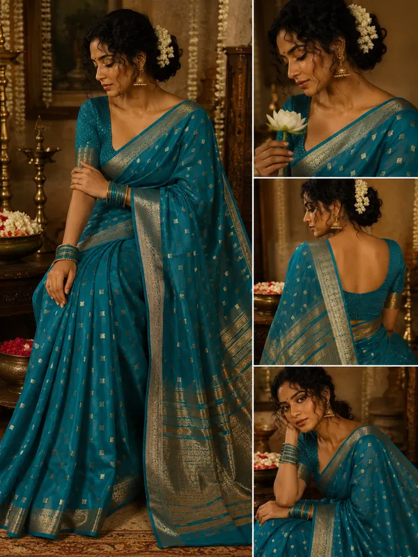 Mysore_silk_replica_chinon_saree_Rama_green_