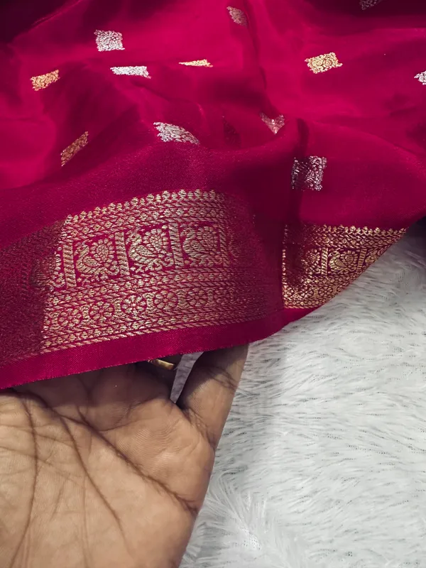 Mysore_silk_replica_chinon_saree_Rani_pink