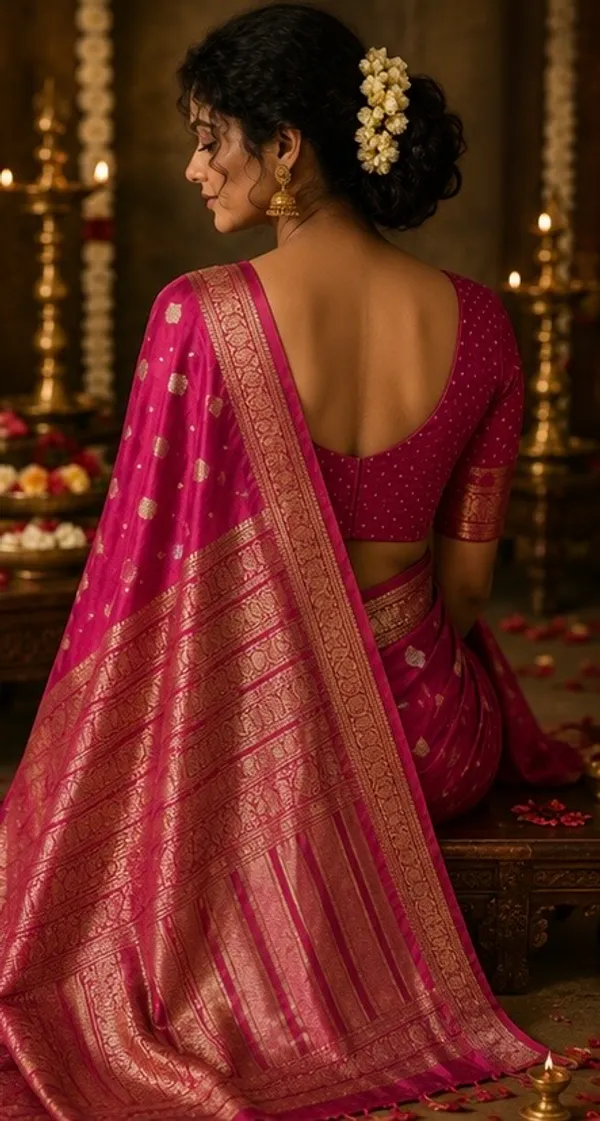 Mysore_silk_replica_chinon_saree_Rani_pink