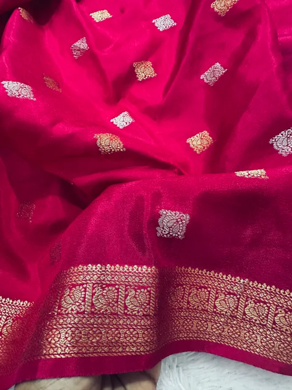 Mysore_silk_replica_chinon_saree_Rani_pink