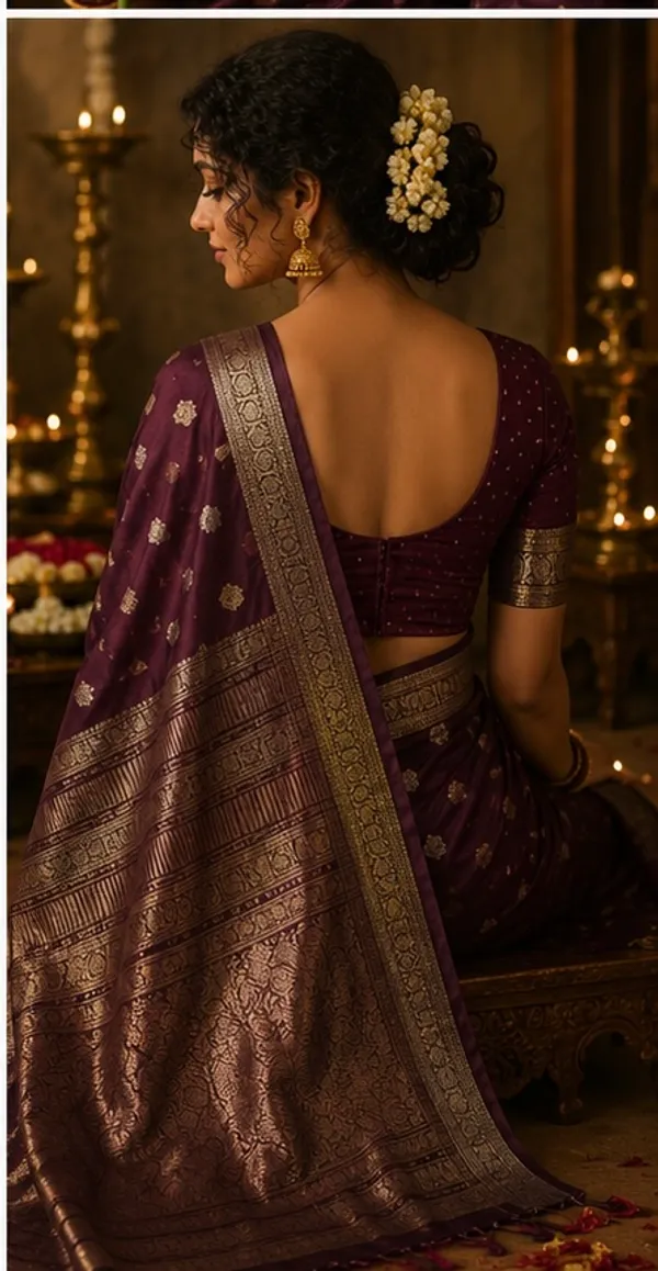Mysore_silk_replica_chinon_saree_wine_