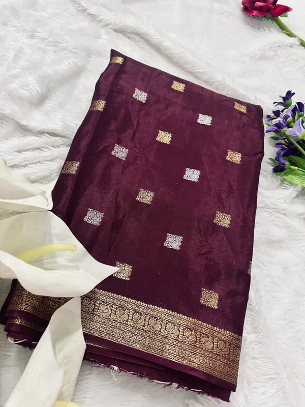 Mysore_silk_replica_chinon_saree_wine_
