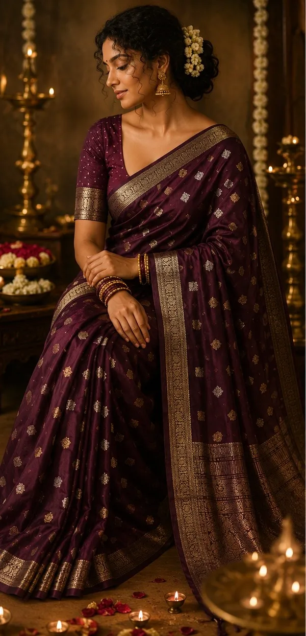 Mysore_silk_replica_chinon_saree_wine_