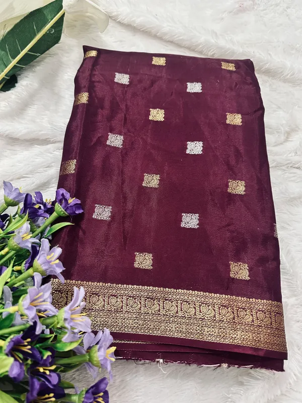 Mysore_silk_replica_chinon_saree_wine_
