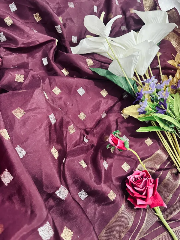 Mysore_silk_replica_chinon_saree_wine_