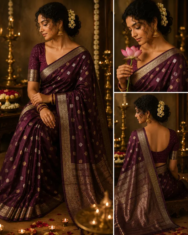 Mysore_silk_replica_chinon_saree_wine_