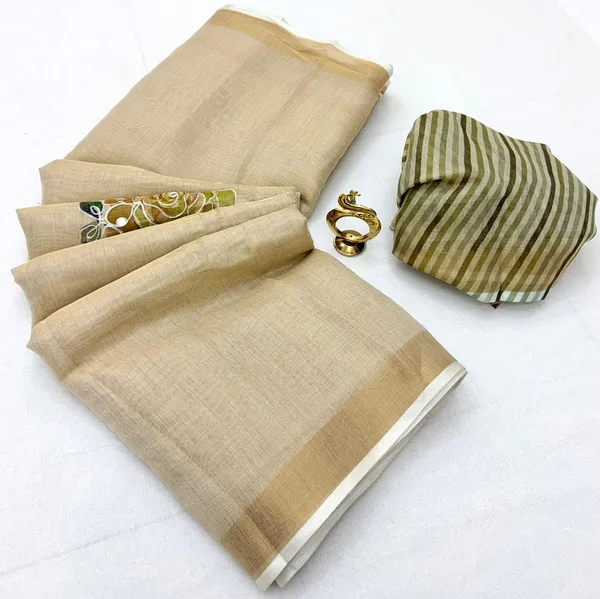 New_trading_cotton_linen_saree_with_tussles