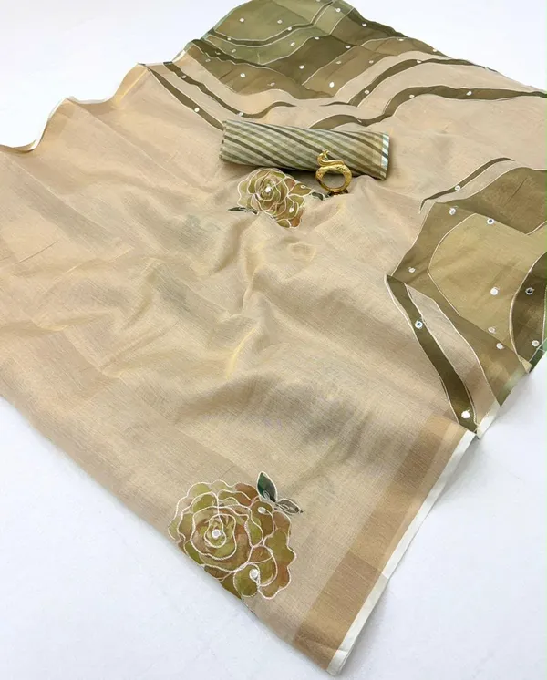 New_trading_cotton_linen_saree_with_tussles