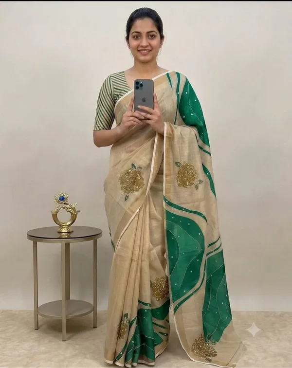 New_trading_linen,_cotton_saree_with_tussles