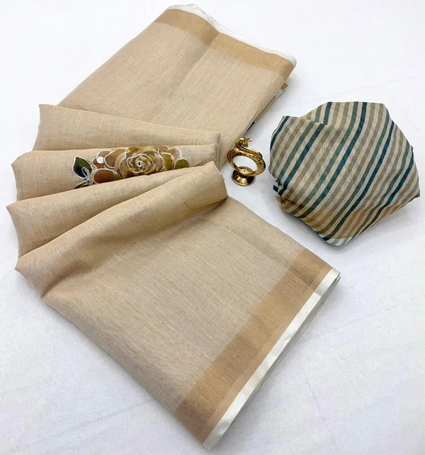New_trading_linen,_cotton_saree_with_tussles