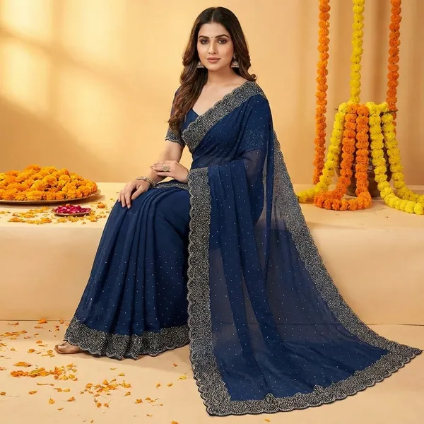 Bling_Border_Navy_Blue_Party_Wear_Stonework_Saree