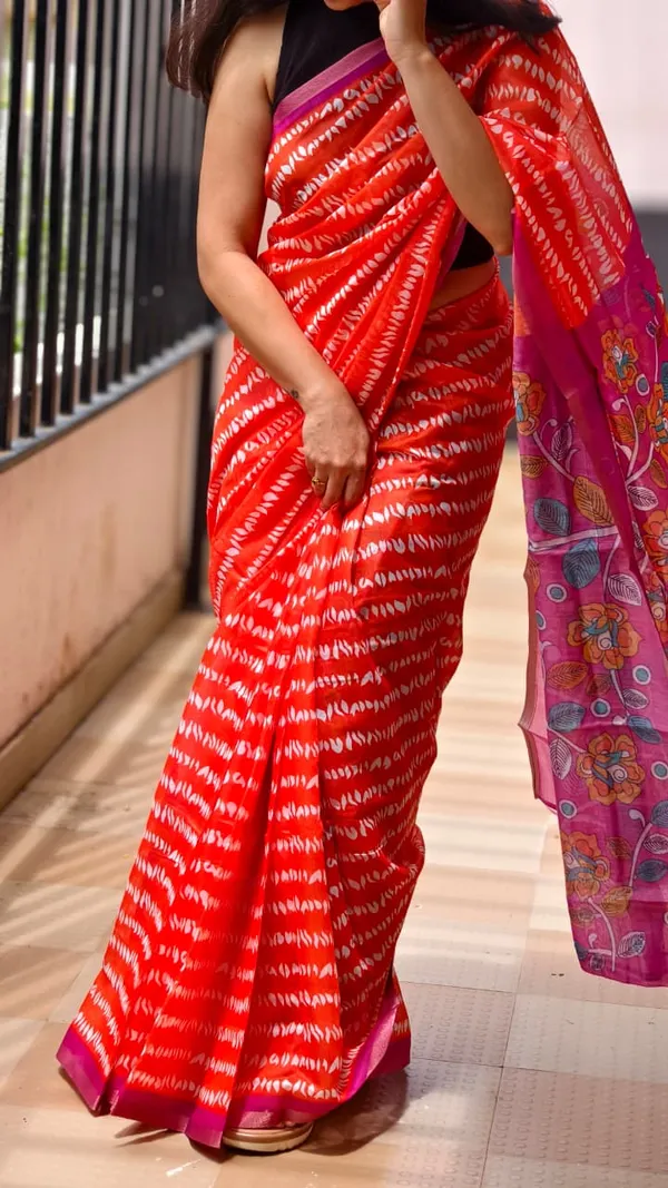 Cotton_shibori_prints_saree_with_kalamkari_blouse