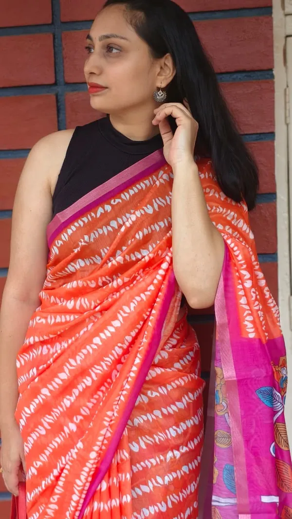 Cotton_shibori_prints_saree_with_kalamkari_blouse