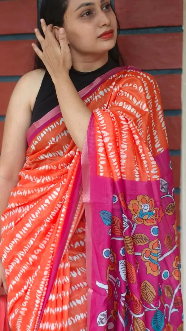 Cotton_shibori_prints_saree_with_kalamkari_blouse