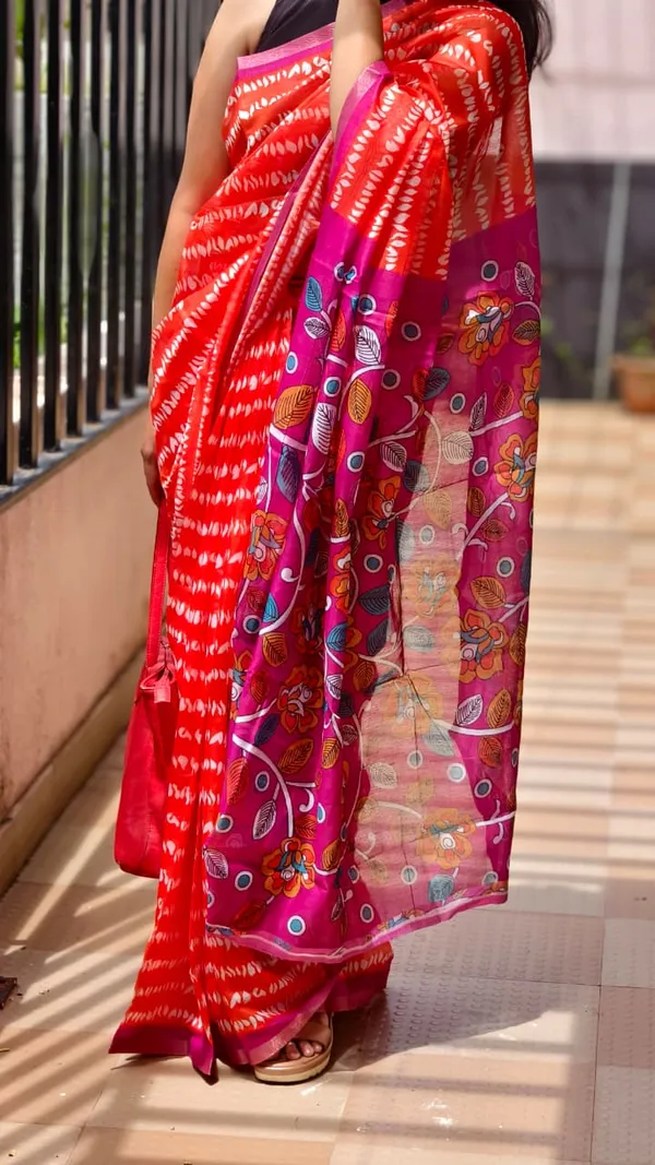 Cotton_shibori_prints_saree_with_kalamkari_blouse