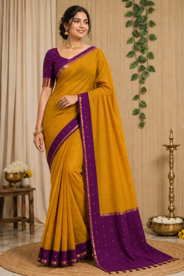 Yellow_And_Violet_Maheshwari_1_Inch_Border_Saree