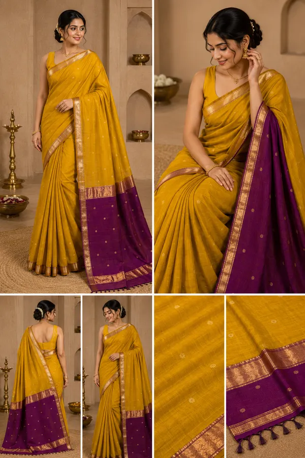 Yellow_And_Violet_Maheshwari_1_Inch_Border_Saree
