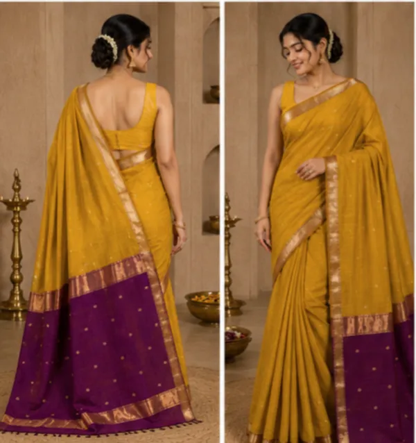 Yellow_And_Violet_Maheshwari_1_Inch_Border_Saree