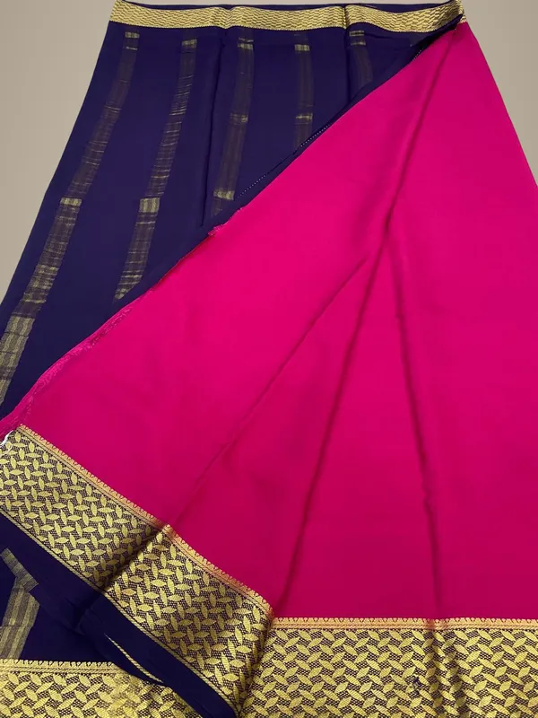 Ksic_Thickness_130_Counts_Contrast_Pallu_And_Contrast_Blouse_Pure_Mysore_Crepe_Silk_Sarees
