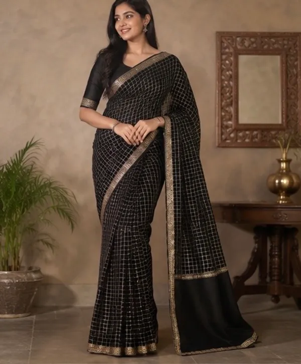 Semi_satin_border_georgette_saree