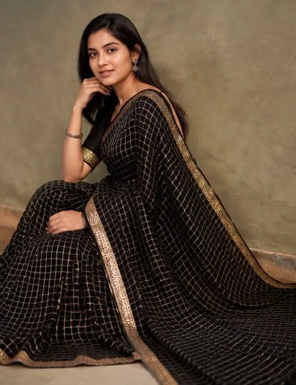 Semi_satin_border_georgette_saree