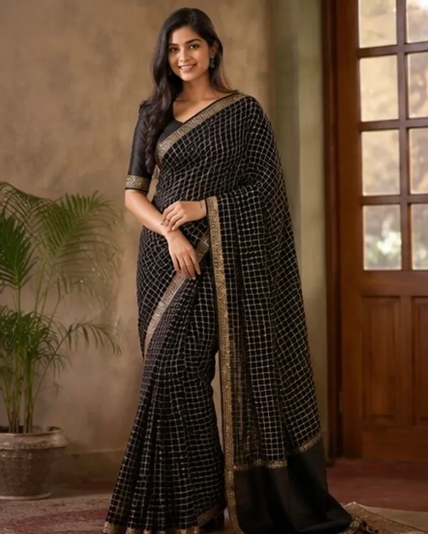 Semi_satin_border_georgette_saree
