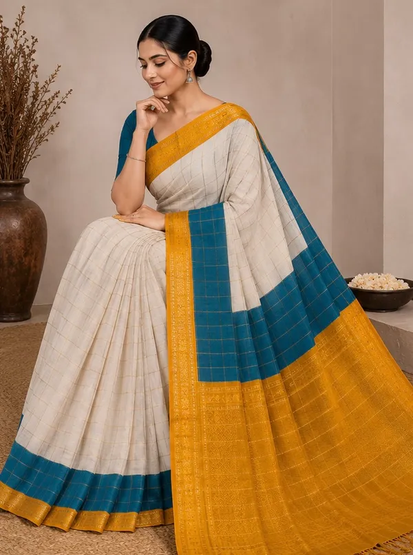 Shiffon_George_saree_with_checks