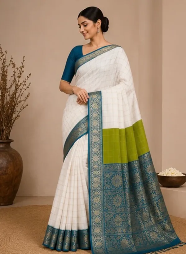 Shiffon_georgette_saree_with_checks