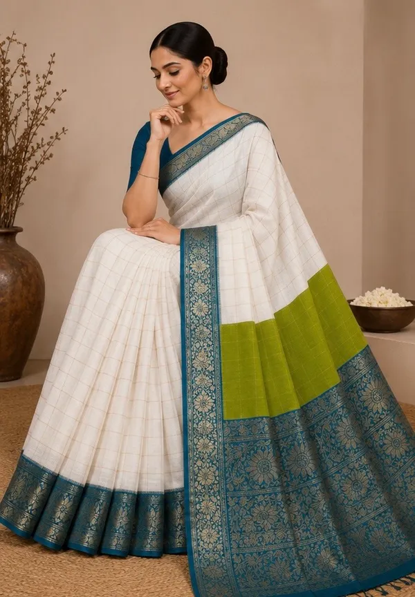 Shiffon_georgette_saree_with_checks