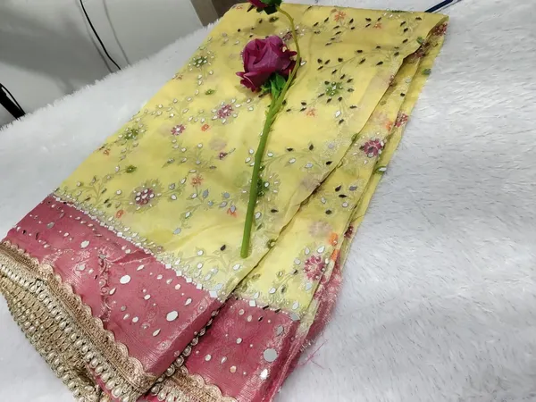 Yellow_and_pink_mirror_Georgette_Banarasi_silk_saree_