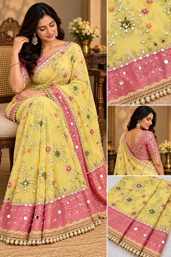 Yellow_and_pink_mirror_Georgette_Banarasi_silk_saree_