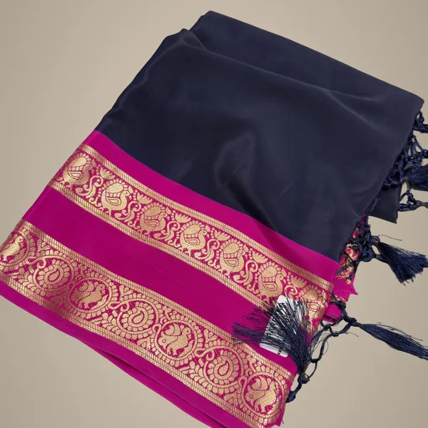 Black_Semi_Crepe_Silk_Saree_With_Peacock_Bentex_Border